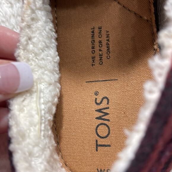 TOMS Flat Slip On Belmont Wool Blend Red Plaid Upper Faux Shearling Lined 9 - Picture 9 of 10